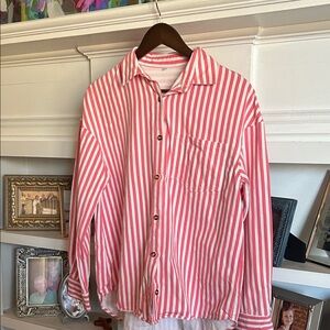 Amazon Essentials Men's Pink and White Striped Shirt